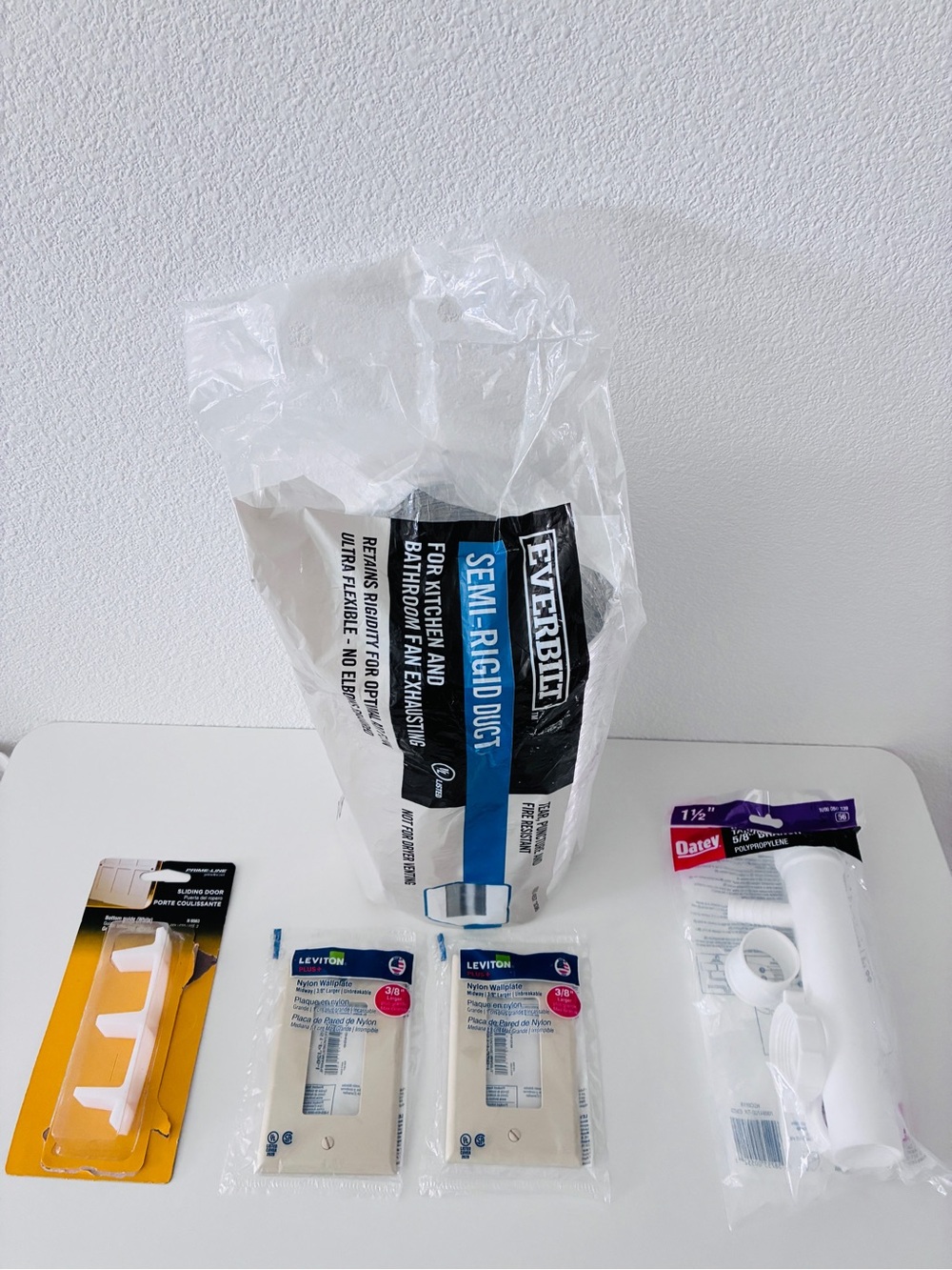 5‑pc Building Materials: Duct + DW Tailpiece + Wallplate + Door Guide